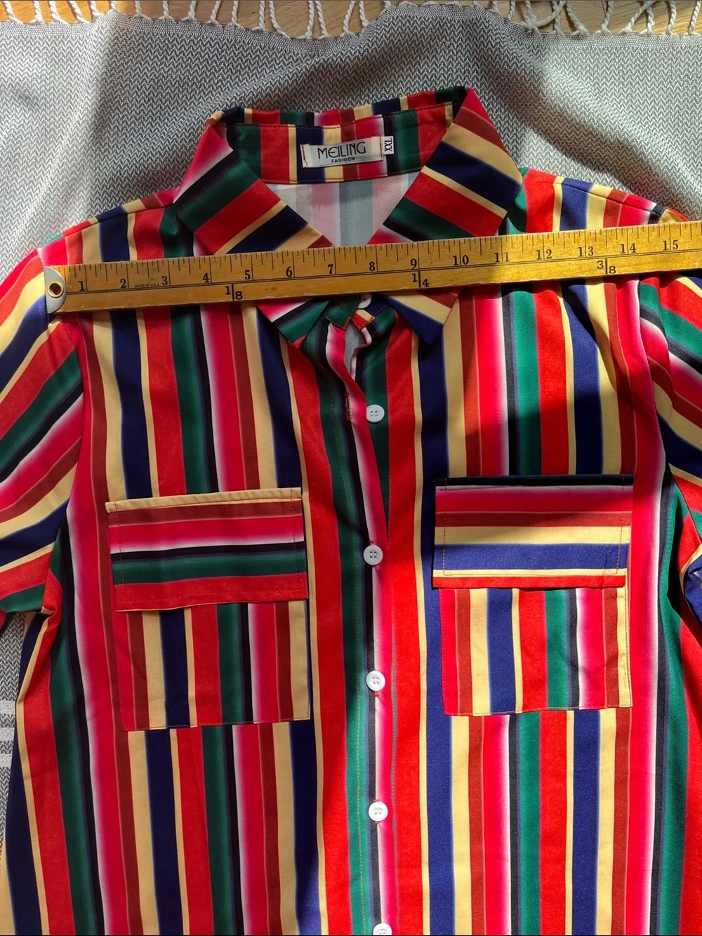 Striped Maxi Shirt Dress in Red, Green & Navy - Picture 6 of 10